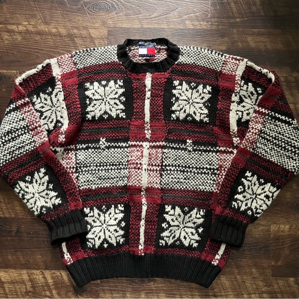 Tommy Hilfiger chunky wool blend hand knit chunky fair isle Nordic sweater XL